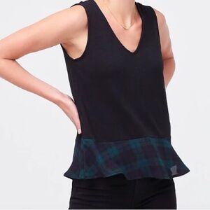 J.Crew Sleeveless Peplum Top Plaid Hem Black Green Size Small NWT